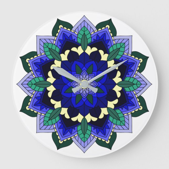 Mandala Pattern 02 in dark blue Large Clock (Front)