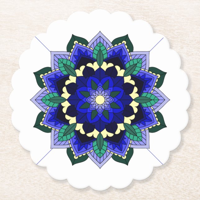 Mandala Pattern 02 in dark blue Paper Coaster (Front)