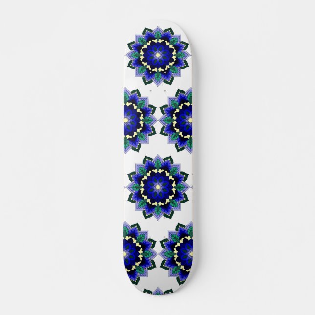 Mandala Pattern 02 in dark blue Skateboard (Front)