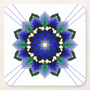 Mandala Pattern 02 in dark blue Square Paper Coast Coaster