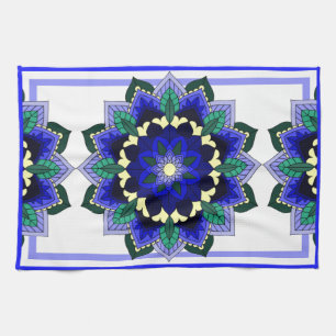 Mandala Pattern 02 in dark blue Tea Towel