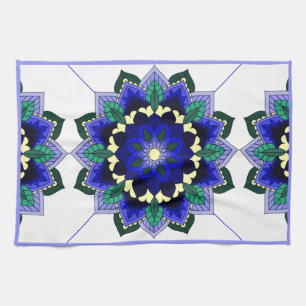 Mandala Pattern 02 in dark blue Tea Towel