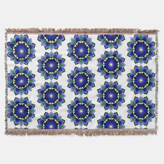 Mandala Pattern 02 in dark blue Throw Blanket (Front)