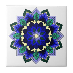Mandala Pattern 02 in dark blue Tile