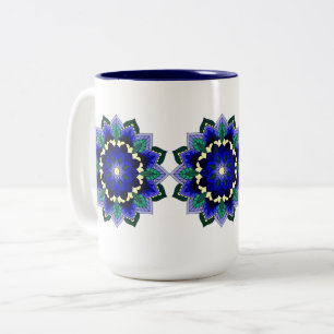 Mandala Pattern 02 in dark blue Two-Tone Coffee Mug