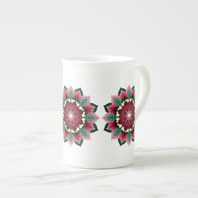 Mandala Pattern 02 in deep pink Bone China Mug (Front Right)