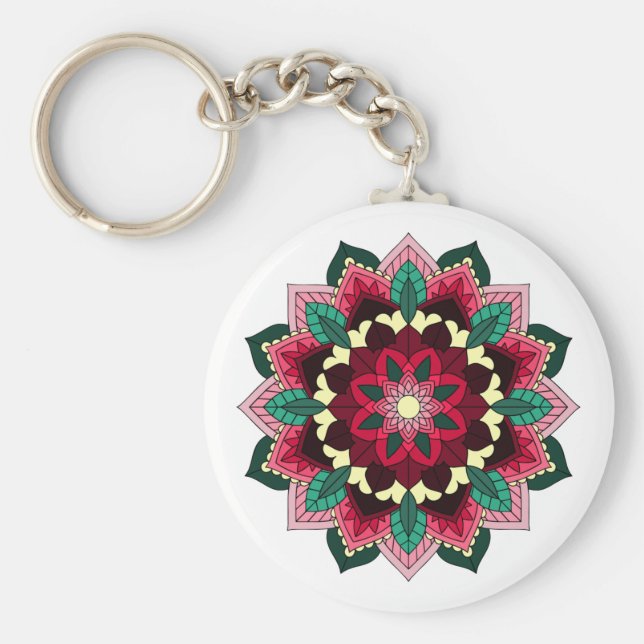 Mandala Pattern 02 in deep pink Key Ring (Front)
