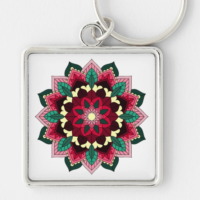 Mandala Pattern 02 in deep pink Key Ring (Front)