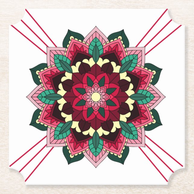 Mandala Pattern 02 in deep pink Paper Coaster (Front)