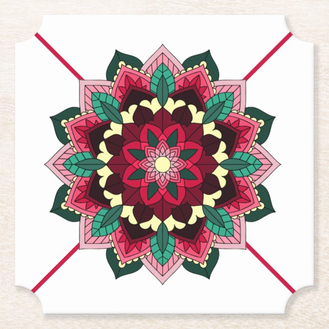 Mandala Pattern 02 in deep pink Paper Coaster (Front)
