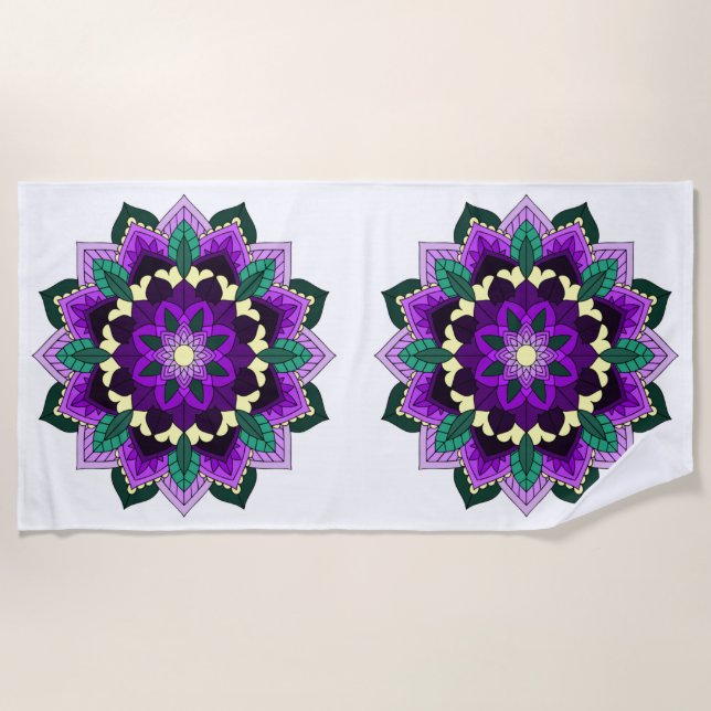 Mandala Pattern 02 in purple Beach Towel (Front)