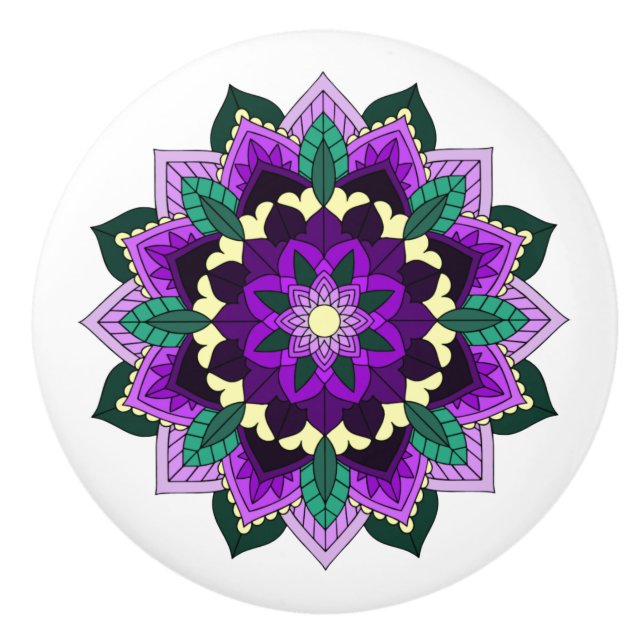 Mandala Pattern 02 in purple Ceramic Knob (Front)