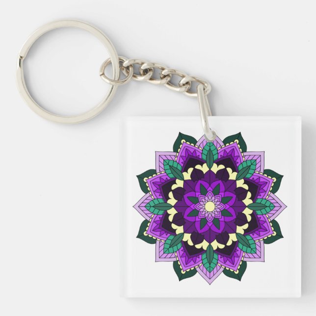 Mandala Pattern 02 in purple Key Ring (Front)