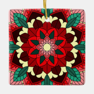 Mandala Pattern 02 in red Ceramic Ornament
