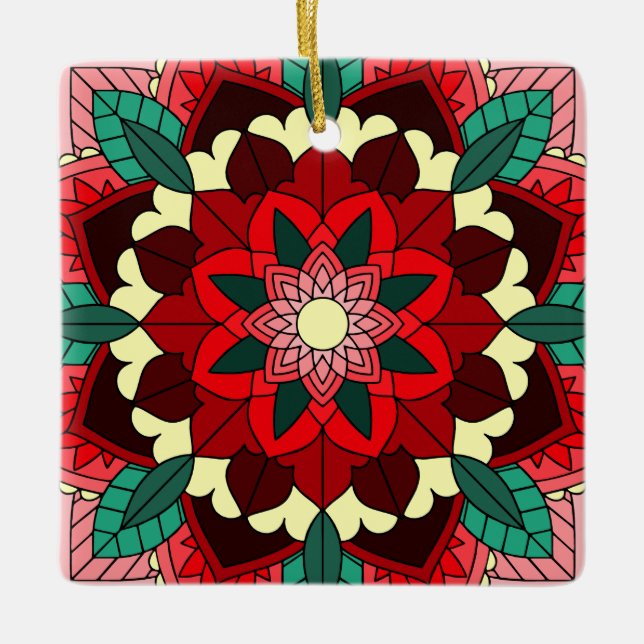 Mandala Pattern 02 in red Ceramic Ornament (Front)