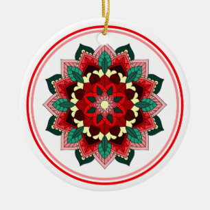 Mandala Pattern 02 in red Ceramic Ornament