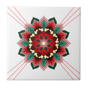 Mandala Pattern 02 in red Ceramic Tile