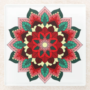 Mandala Pattern 02 in red Glass Coaster