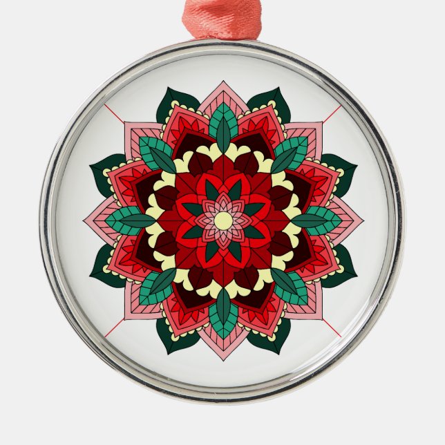 Mandala Pattern 02 in red Metal Ornament (Front)