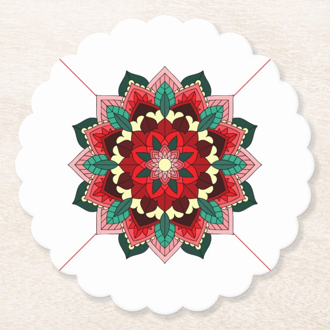Mandala Pattern 02 in red Paper Coaster (Front)