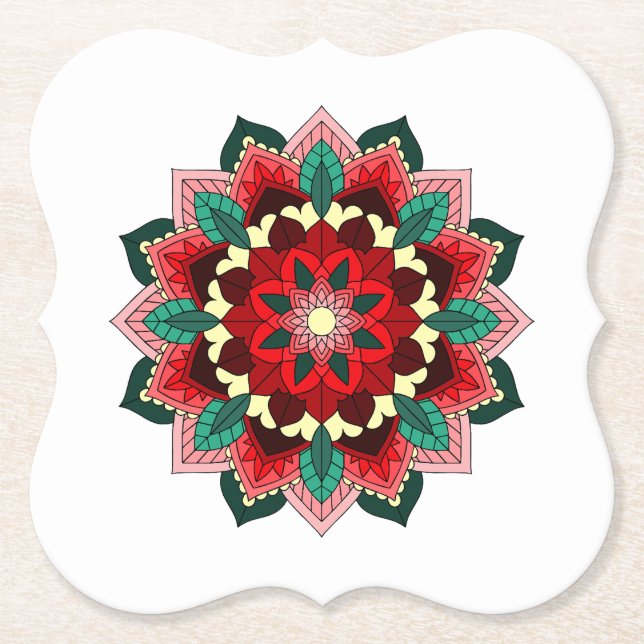 Mandala Pattern 02 in red Paper Coaster (Front)