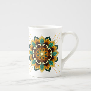 Mandala Pattern 02 in yellow & tan Bone China Mug
