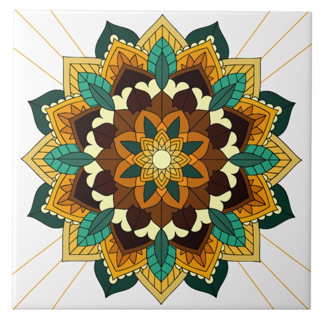 Mandala Pattern 02 in yellow & tan Ceramic Tile (Front)