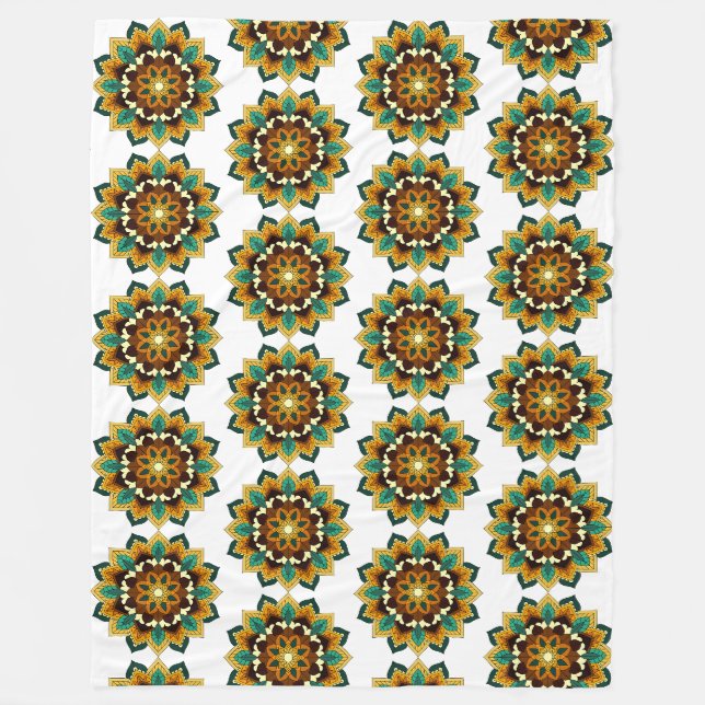 Mandala Pattern 02 in yellow & tan Fleece Blanket (Front)