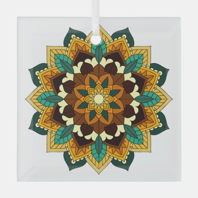 Mandala Pattern 02 in yellow & tan Glass Tree Decoration (Front)