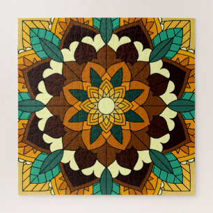Mandala Pattern 02 in yellow & tan Jigsaw Puzzle