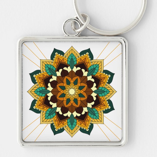 Mandala Pattern 02 in yellow & tan Key Ring (Front)