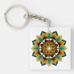 Mandala Pattern 02 in yellow & tan Key Ring