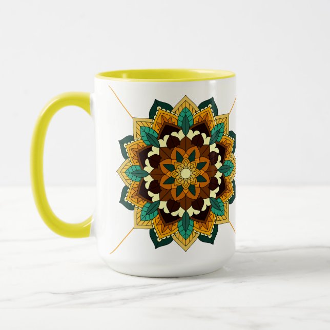 Mandala Pattern 02 in yellow & tan Mug (Left)