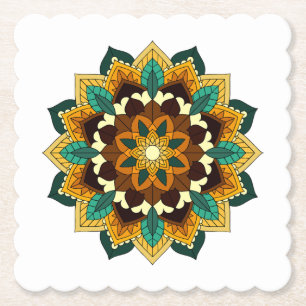 Mandala Pattern 02 in yellow & tan Paper Coaster
