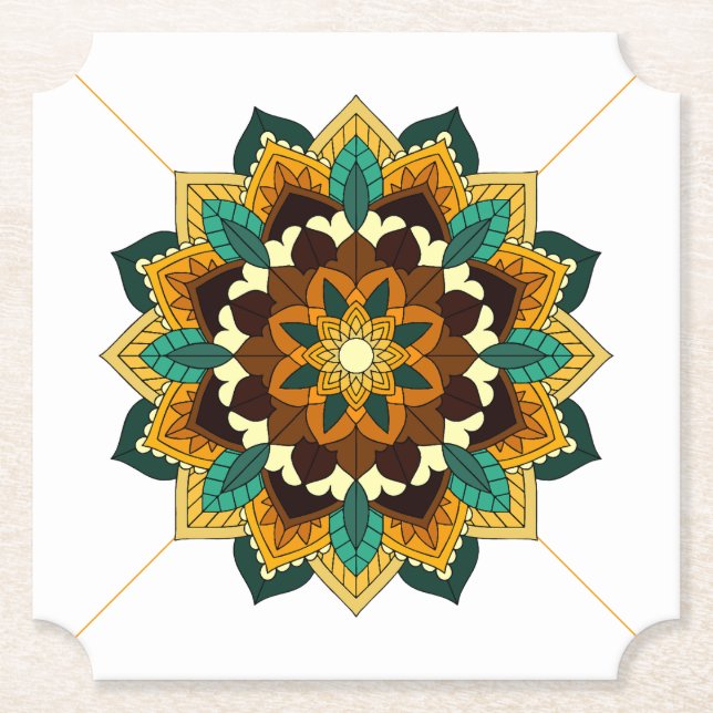 Mandala Pattern 02 in yellow & tan Paper Coaster (Front)