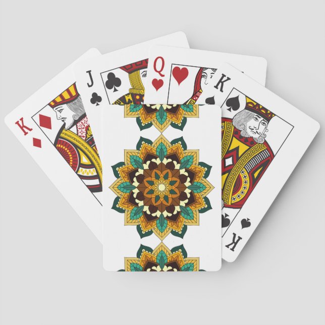 Mandala Pattern 02 in yellow & tan Playing Cards (Back)
