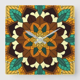Mandala Pattern 02 in yellow & tan Square Wall Clo Clock