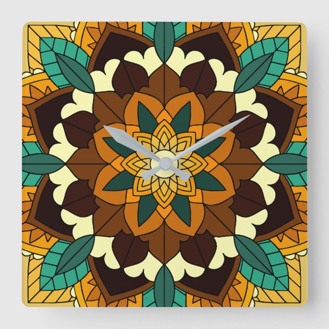 Mandala Pattern 02 in yellow & tan Square Wall Clo Clock (Front)