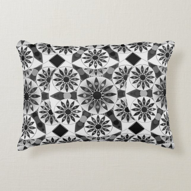 Mandala pattern , black, white and grey / grey decorative cushion (Front)