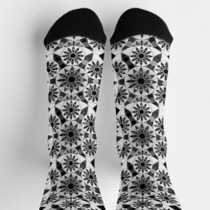 Mandala pattern, black, white and grey / grey socks