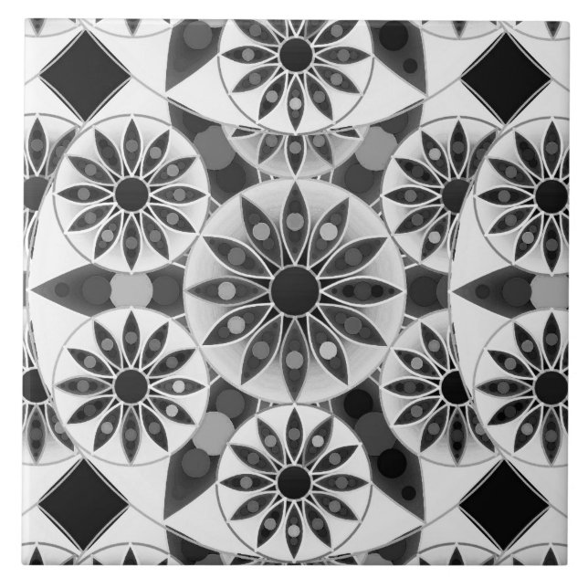 Mandala pattern , black, white and grey / grey tile (Front)