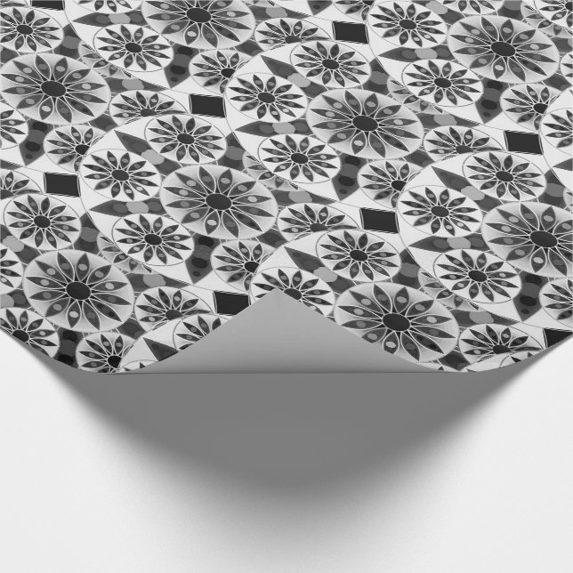 Mandala pattern , black, white and grey / grey wrapping paper (Corner)