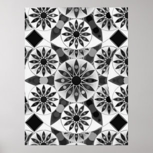 Mandala pattern, Black, White and Grey  Poster