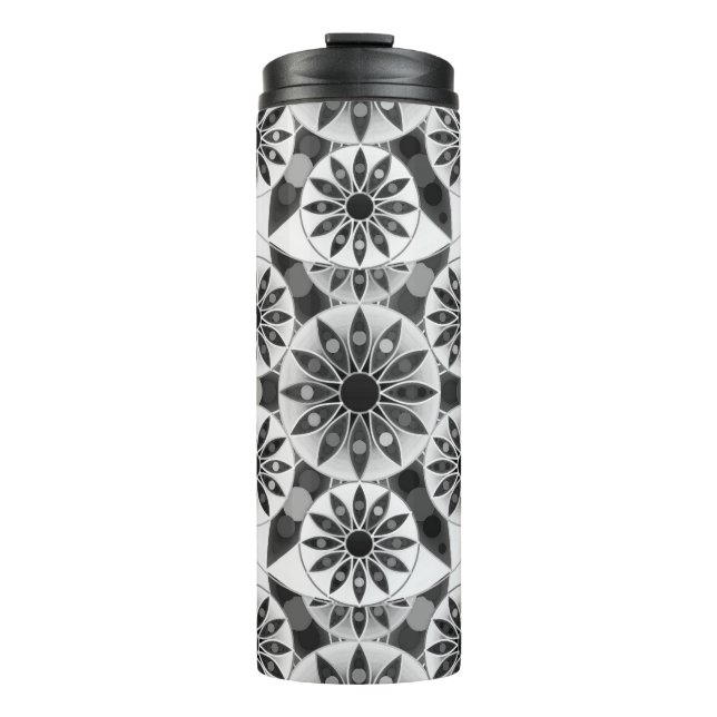 Mandala Pattern, Black, White and Grey   Thermal Tumbler (Front)