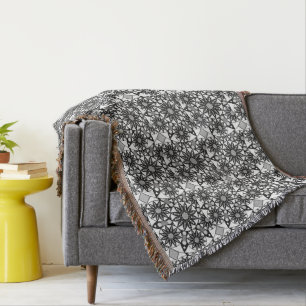 Mandala pattern, Black, White and Grey  Throw Blanket