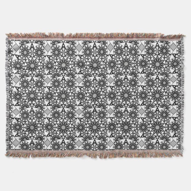 Mandala pattern, Black, White and Grey  Throw Blanket (Front)