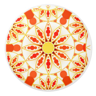 Mandala pattern, brick red, rust, gold ceramic knob
