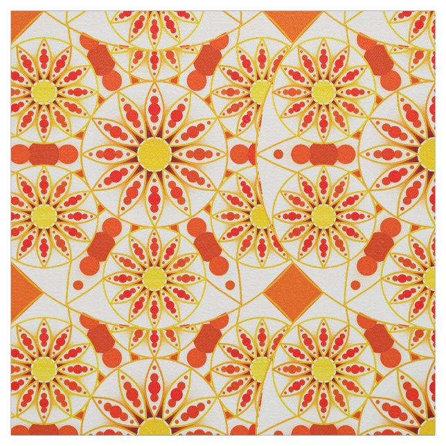 Mandala pattern, brick red, rust, gold fabric (Swatch)