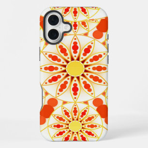 Mandala pattern, brick red, rust, gold iPhone 16 plus case