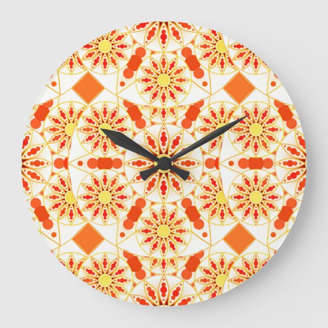 Mandala pattern, brick red, rust, gold large clock (Front)